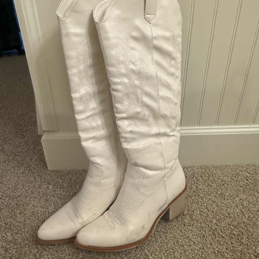 White Knee-High Cowboy Boots